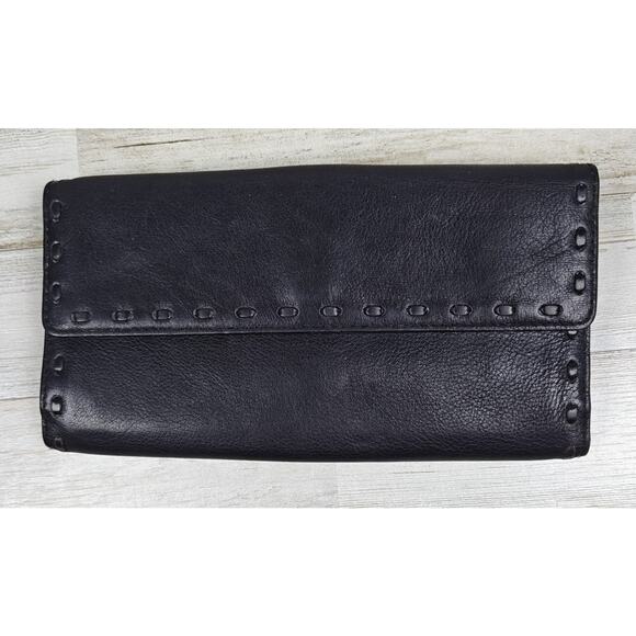 MICHAEL KORS Medium Bifold Flap Black Leather Wallet Palm Beach Continental - Picture 2 of 13